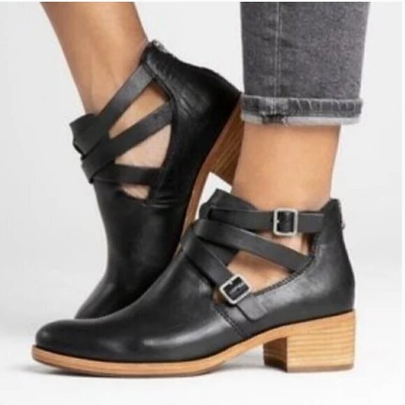 Kork-Ease Black Ankle Boots with Tan Sole - Picture 1 of 8